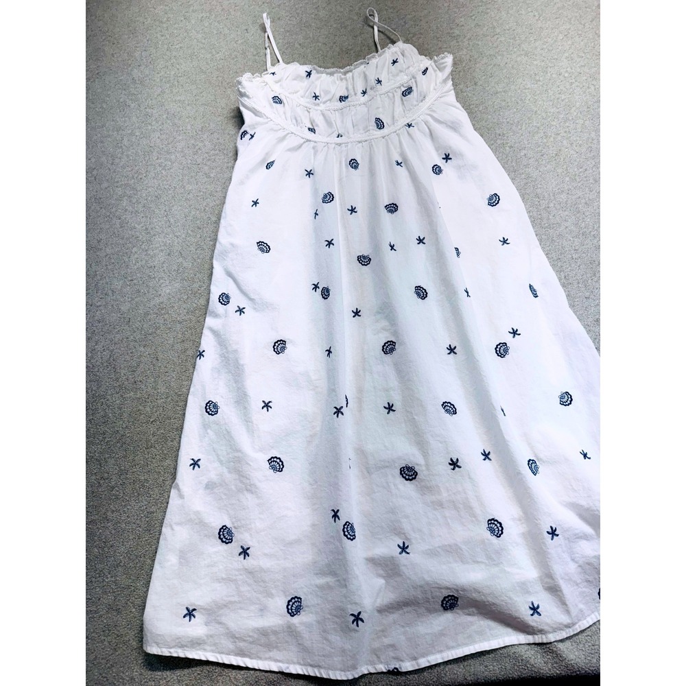 Simple Retro White Embroidered Midi Dress S Cottagecore Coastal Summer Flowy - Picture 2 of 11